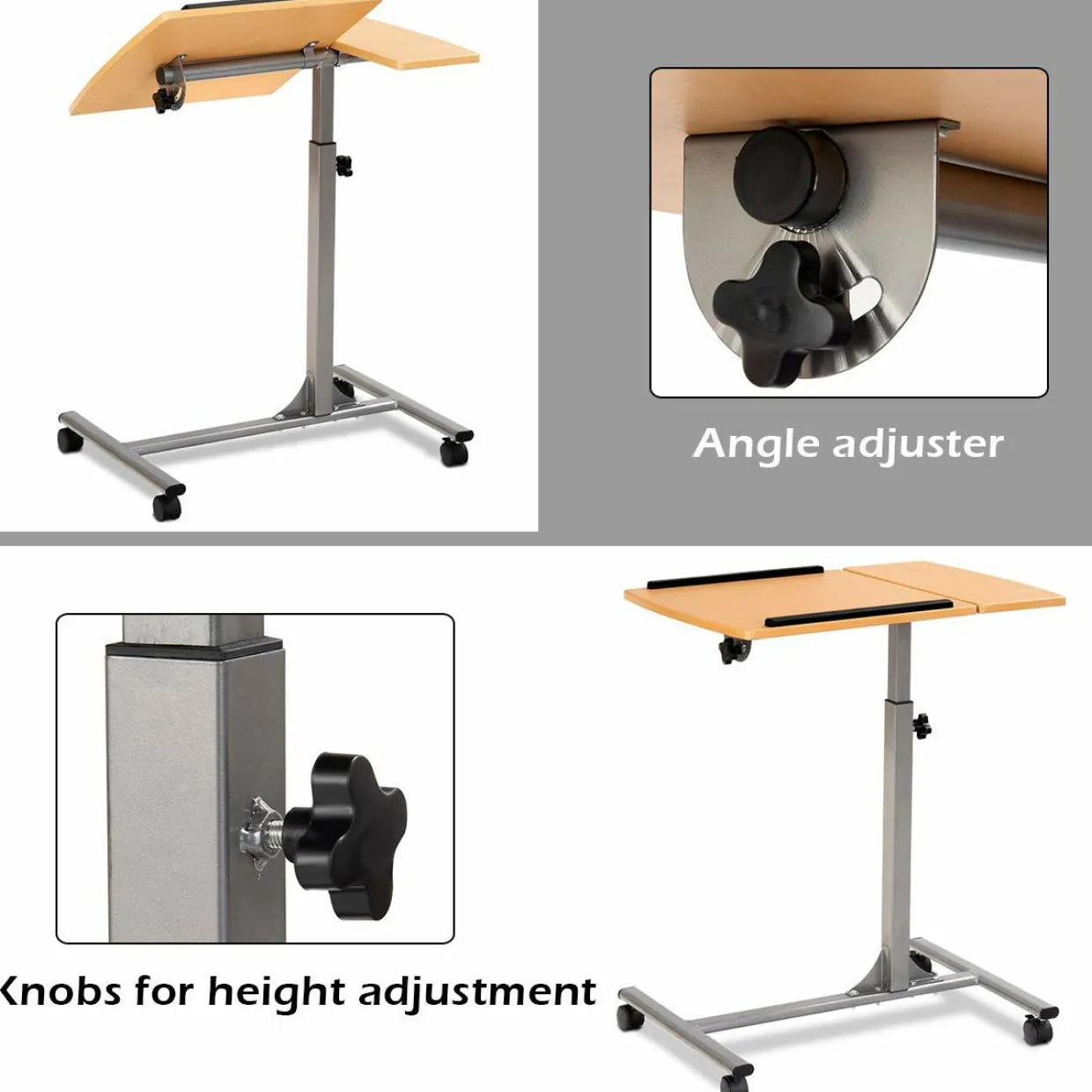 Tangkula Laptop Desk Overbed Table, Mobile Desk Cart, Angle & Height Adjustable Laptop Stand Cart