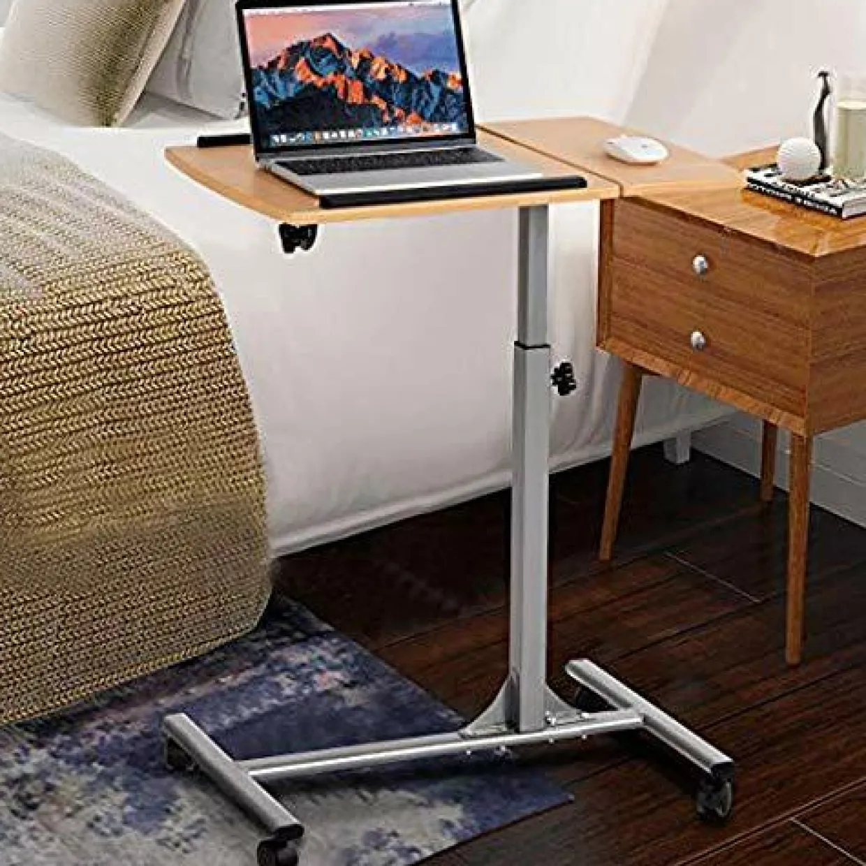 Tangkula Laptop Desk Overbed Table, Mobile Desk Cart, Angle & Height Adjustable Laptop Stand Cart