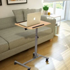Tangkula Laptop Desk Overbed Table, Mobile Desk Cart, Angle & Height Adjustable Laptop Stand Cart
