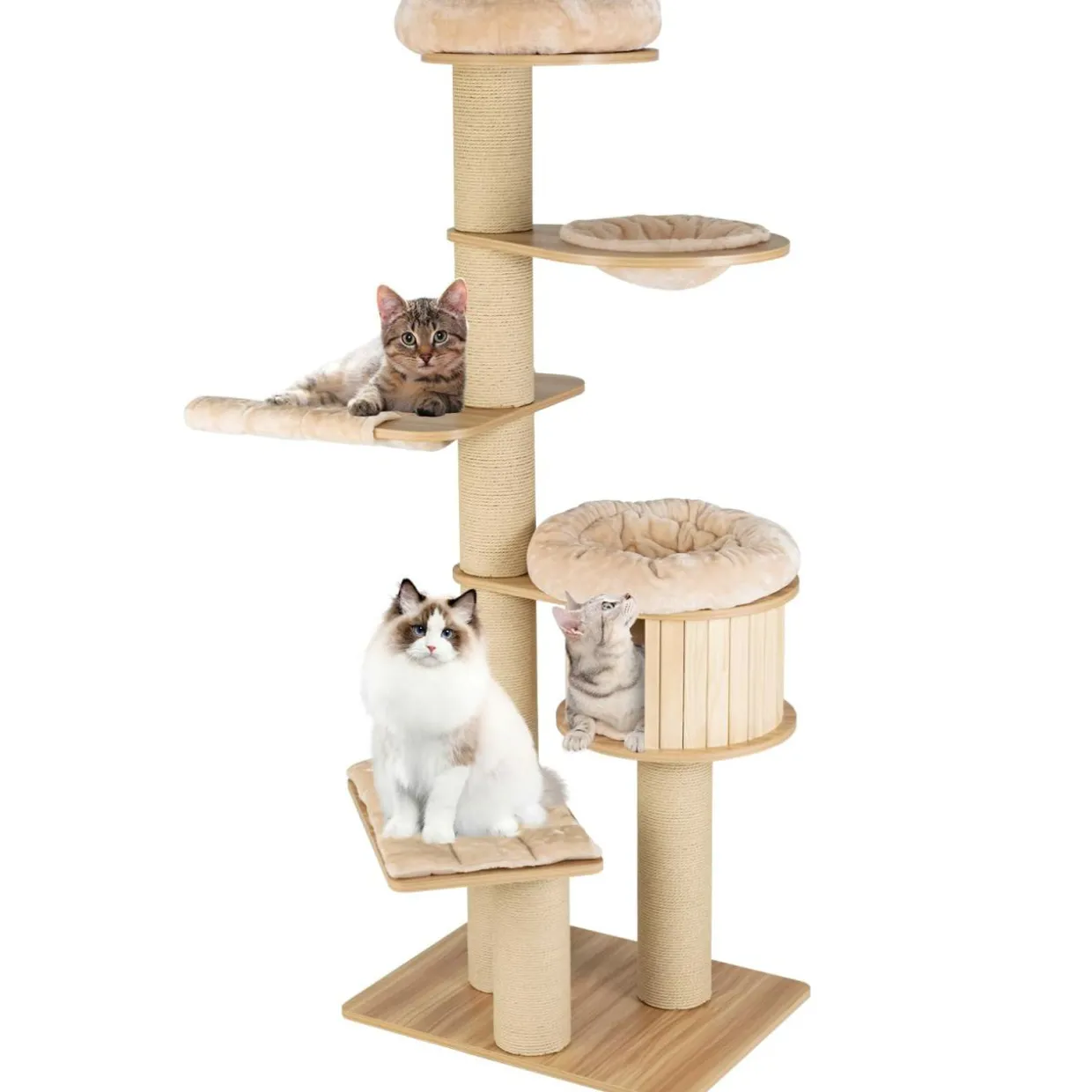 Tangkula Large Cat Tree Tower, Multi-Level Tall Cat Tree with Sisal Posts, Hammocks & Hanging Basket for Indoor Large Cats