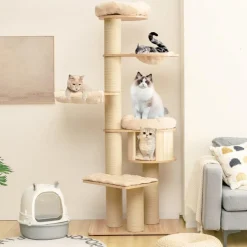 Tangkula Large Cat Tree Tower, Multi-Level Tall Cat Tree with Sisal Posts, Hammocks & Hanging Basket for Indoor Large Cats