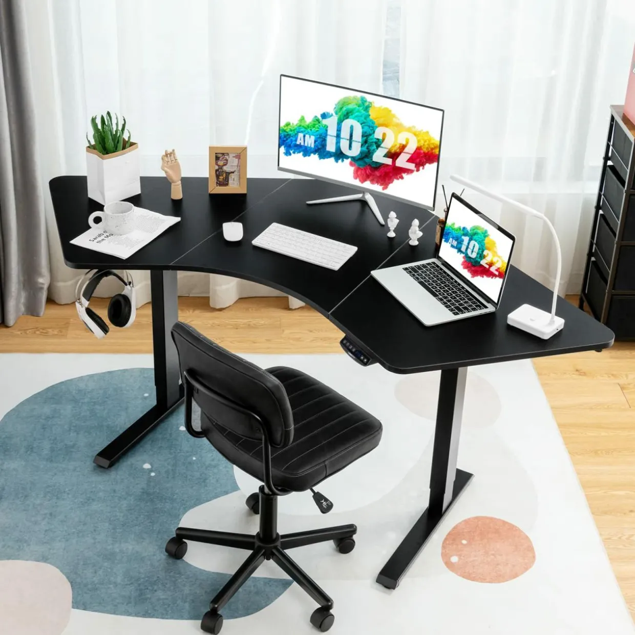 Tangkula Large L Shaped Dual Motor Standing Desk, 72" Electric Height Adjustable Stand Up Desk with 3 Memory Positions