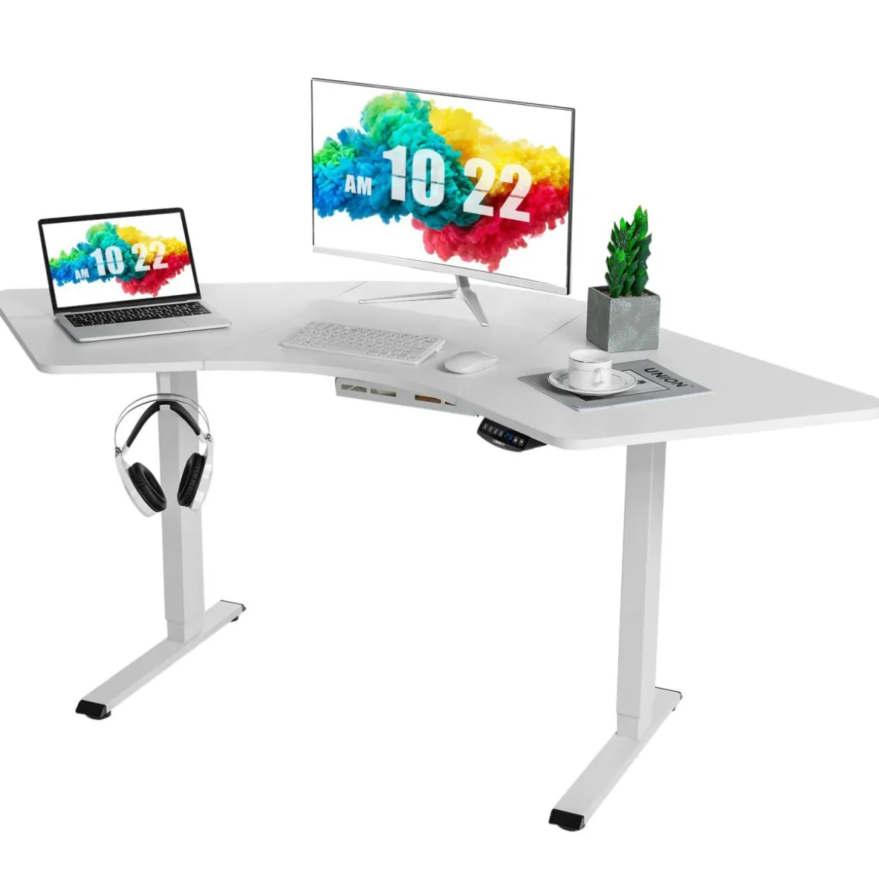 Tangkula Large L Shaped Dual Motor Standing Desk, 72" Electric Height Adjustable Stand Up Desk with 3 Memory Positions