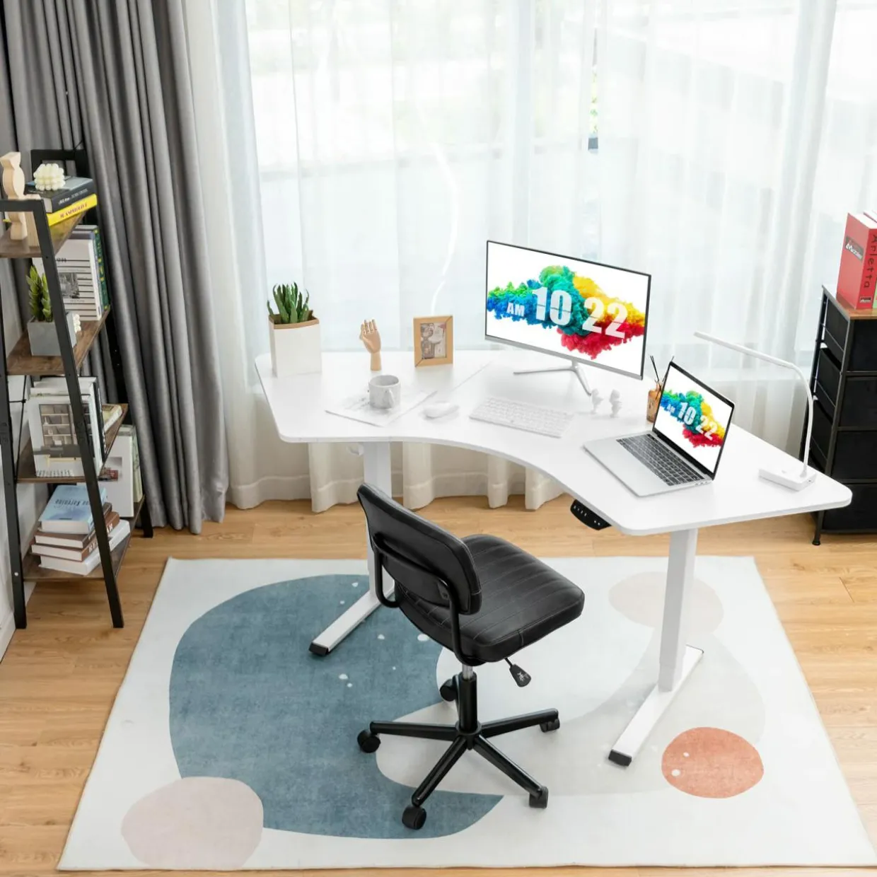 Tangkula Large L Shaped Dual Motor Standing Desk, 72" Electric Height Adjustable Stand Up Desk with 3 Memory Positions