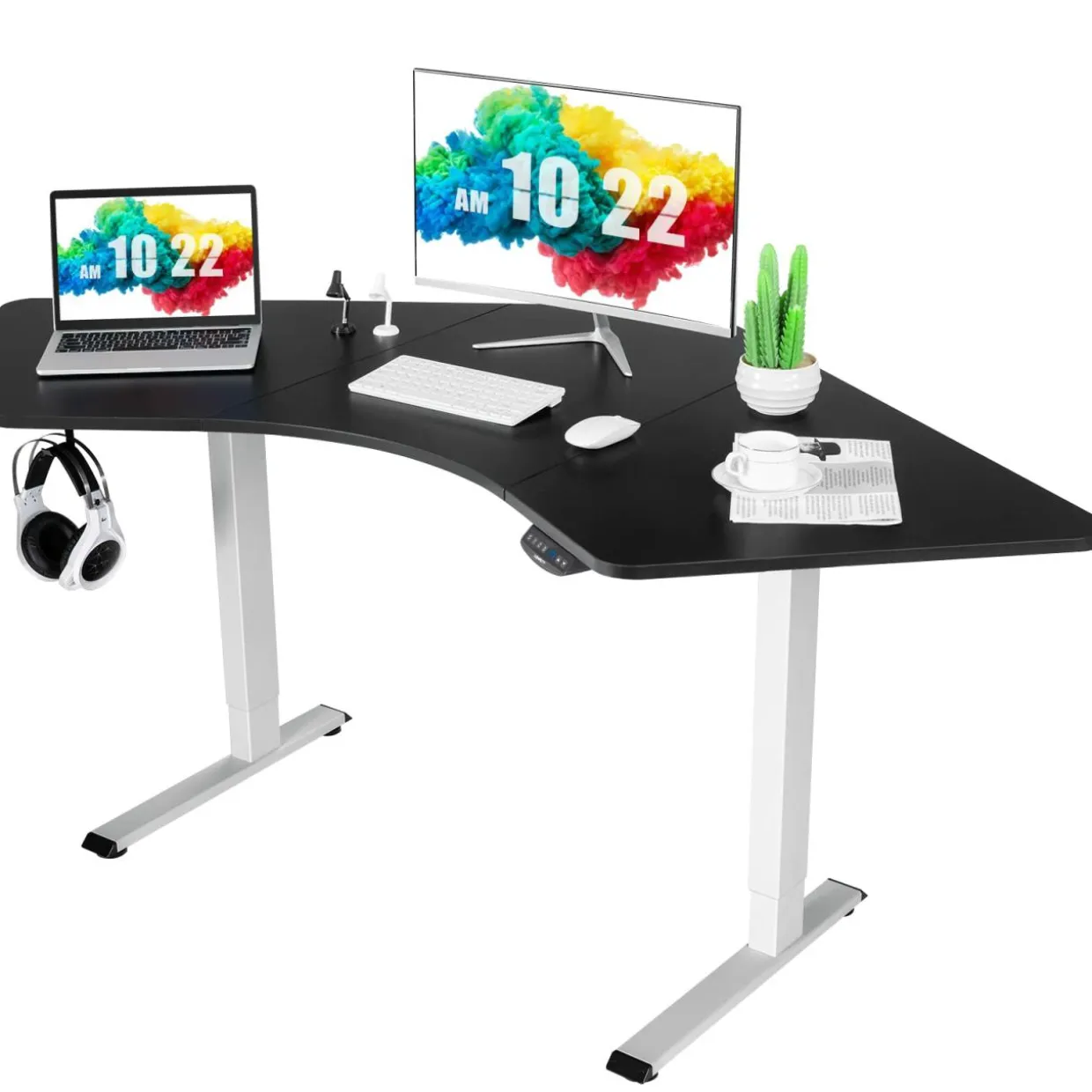 Tangkula Large L Shaped Dual Motor Standing Desk, 72" Electric Height Adjustable Stand Up Desk with 3 Memory Positions