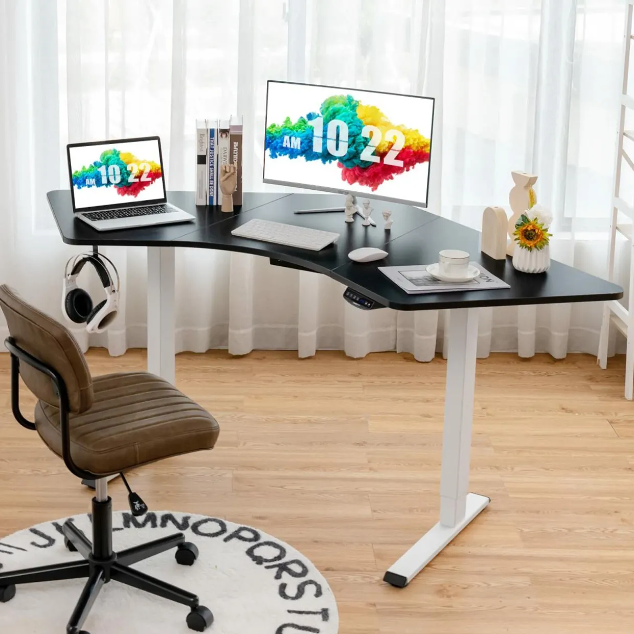 Tangkula Large L Shaped Dual Motor Standing Desk, 72" Electric Height Adjustable Stand Up Desk with 3 Memory Positions