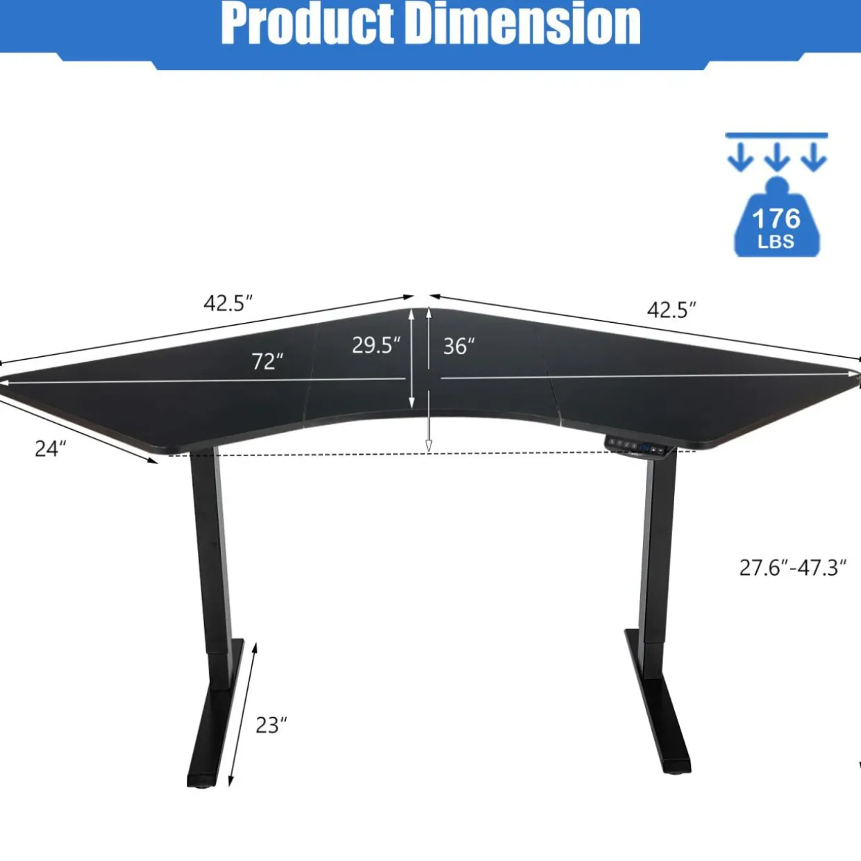 Tangkula Large L Shaped Dual Motor Standing Desk, 72" Electric Height Adjustable Stand Up Desk with 3 Memory Positions