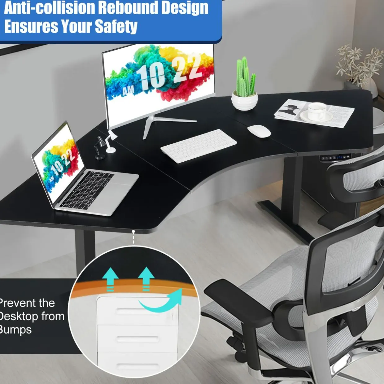 Tangkula Large L Shaped Dual Motor Standing Desk, 72" Electric Height Adjustable Stand Up Desk with 3 Memory Positions
