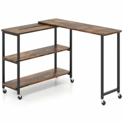 Tangkula Large Mobile Couch Table with 2-Tier Storage Shelves