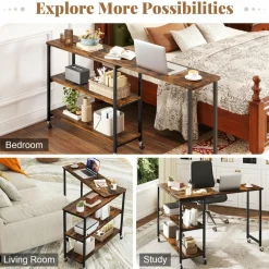 Tangkula Large Mobile Couch Table with 2-Tier Storage Shelves