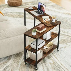 Tangkula Large Mobile Couch Table with 2-Tier Storage Shelves