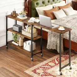 Tangkula Large Mobile Couch Table with 2-Tier Storage Shelves