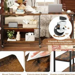 Tangkula Large Mobile Couch Table with 2-Tier Storage Shelves