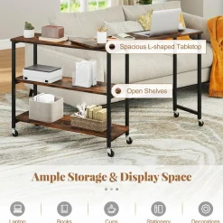 Tangkula Large Mobile Couch Table with 2-Tier Storage Shelves