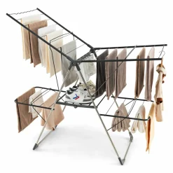 Tangkula Laundry Drying Rack, Foldable Clothes Drying Rack with Height Adjustable Wings, 33 Drying Rails & Sock Clips