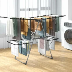 Tangkula Laundry Drying Rack, Foldable Clothes Drying Rack with Height Adjustable Wings, 33 Drying Rails & Sock Clips