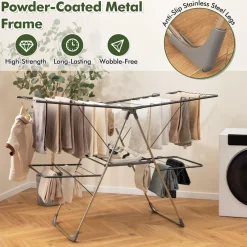 Tangkula Laundry Drying Rack, Foldable Clothes Drying Rack with Height Adjustable Wings, 33 Drying Rails & Sock Clips