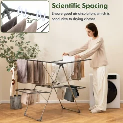 Tangkula Laundry Drying Rack, Foldable Clothes Drying Rack with Height Adjustable Wings, 33 Drying Rails & Sock Clips