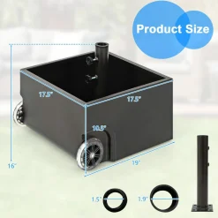 Tangkula 170LBS 2-in-1 Patio Umbrella Base, Fillable Umbrella Stand with 2 Universal Wheels (Black)