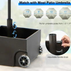 Tangkula 170LBS 2-in-1 Patio Umbrella Base, Fillable Umbrella Stand with 2 Universal Wheels (Black)