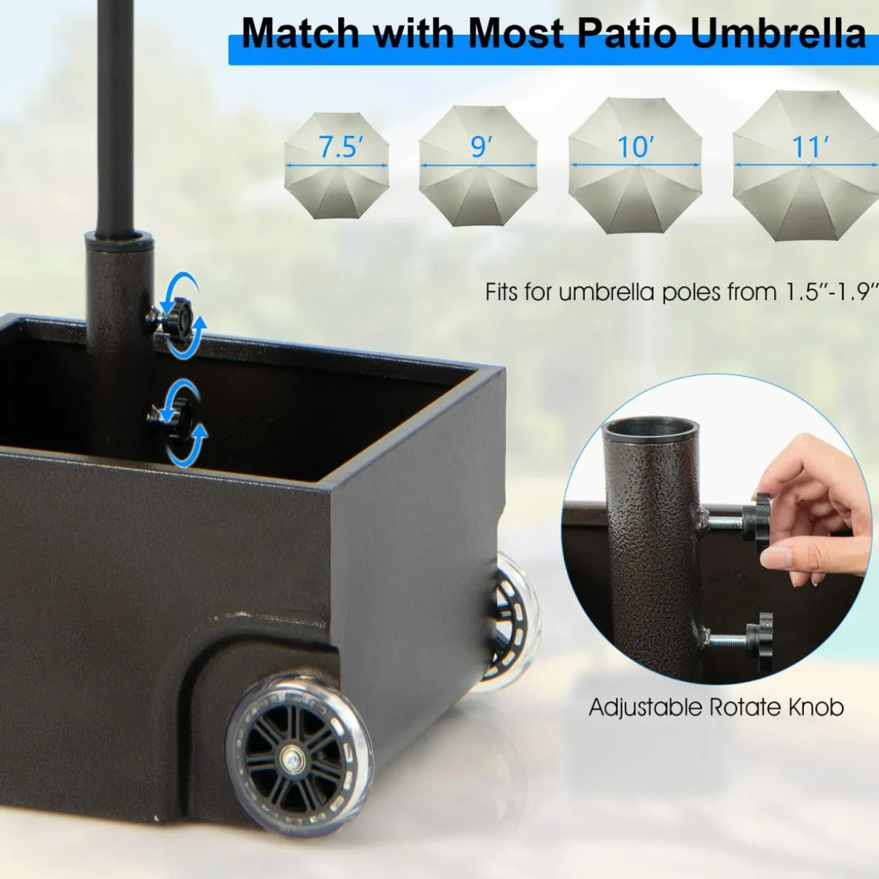 Tangkula 170LBS 2-in-1 Patio Umbrella Base, Fillable Umbrella Stand with 2 Universal Wheels (Black)