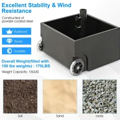 Tangkula 170LBS 2-in-1 Patio Umbrella Base, Fillable Umbrella Stand with 2 Universal Wheels (Black)