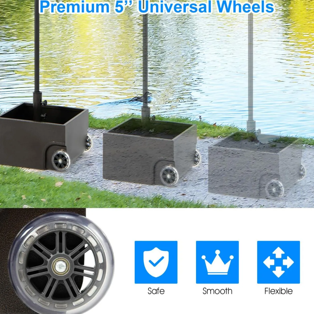 Tangkula 170LBS 2-in-1 Patio Umbrella Base, Fillable Umbrella Stand with 2 Universal Wheels (Black)