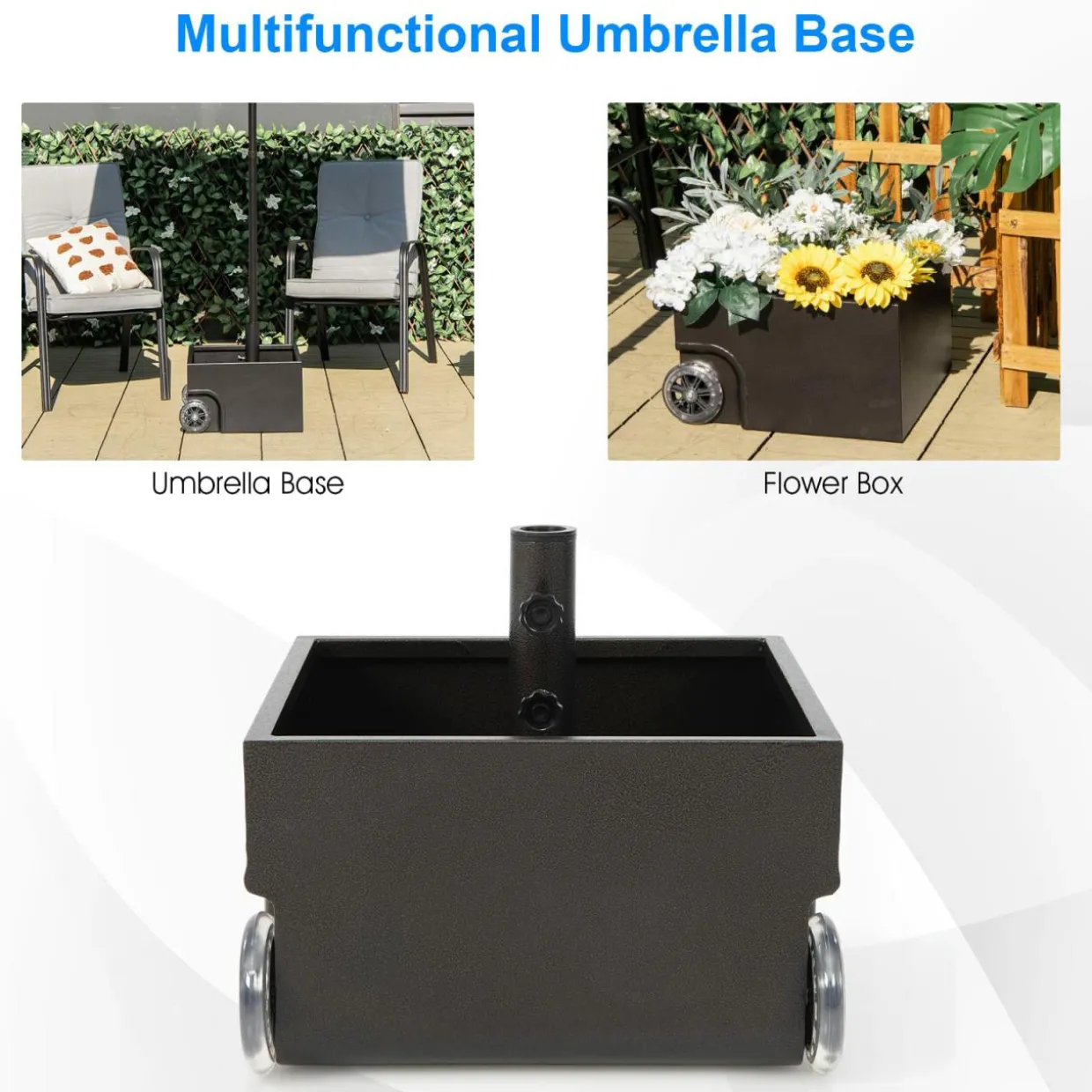 Tangkula 170LBS 2-in-1 Patio Umbrella Base, Fillable Umbrella Stand with 2 Universal Wheels (Black)