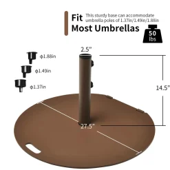 Tangkula 50LBS Patio Umbrella Base, 27.5 inches Round Umbrella Stand with Wheels