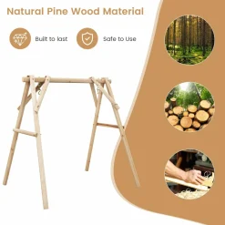 Tangkula 770lbs Porch Swing Frame, Heavy Duty A-Frame Wooden Swing Stand with Reinforced Bars