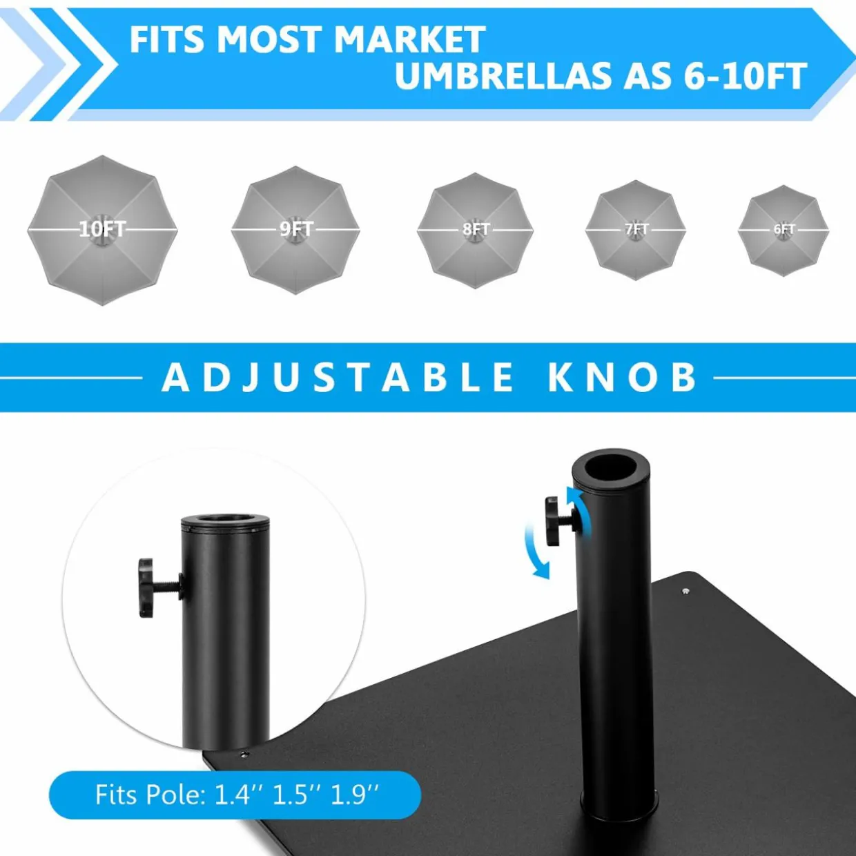 Tangkula 36LBS Square Umbrella Base, Heavy Duty Patio Umbrella Base Stand with 3 Adapters