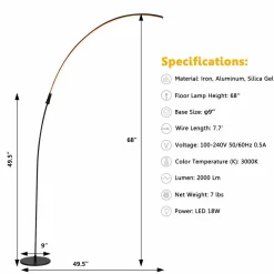 Tangkula LED Arc Floor Lamp, Curved Contemporary Minimalist Standing Lamp with 3 Brightness Levels