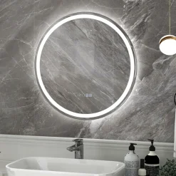 Tangkula LED Bathroom Mirror, Wall Mounted Round Mirror w/ 3-Color Dimmable Lights