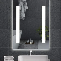 TANGKULA LED Bathroom Mirror, Led Backlit Wall-Mounted Makeup Vanity Mirror