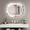 Tangkula LED Bathroom Mirror, Single Beveled Edge Anti-Fog Mirror with 3 Color LED Light, Memory Function