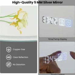 Tangkula LED Bathroom Mirror, Wall Mounted Round Mirror w/ 3-Color Dimmable Lights