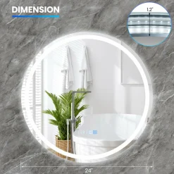 Tangkula LED Bathroom Mirror, Wall Mounted Round Mirror w/ 3-Color Dimmable Lights