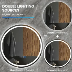 Tangkula LED Bathroom Mirror, Wall Mounted Round Mirror w/ 3-Color Dimmable Lights