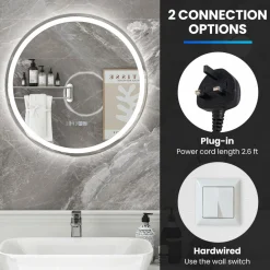 Tangkula LED Bathroom Mirror, Wall Mounted Round Mirror w/ 3-Color Dimmable Lights