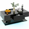Tangkula LED Coffee Table with 2 Drawers, High Glossy Modern Center Table