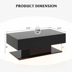Tangkula LED Coffee Table with 2 Drawers, High Glossy Modern Center Table
