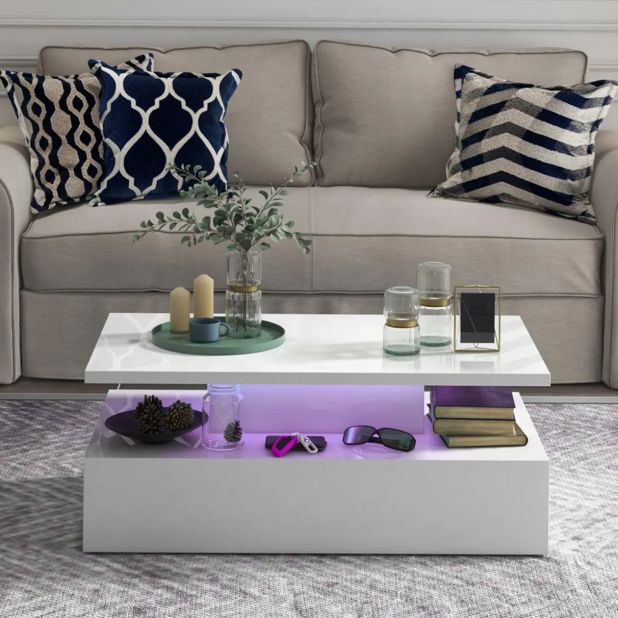 Tangkula LED Coffee Table, Modern High Gloss Coffee Table