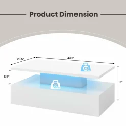 Tangkula LED Coffee Table, Modern High Gloss Coffee Table