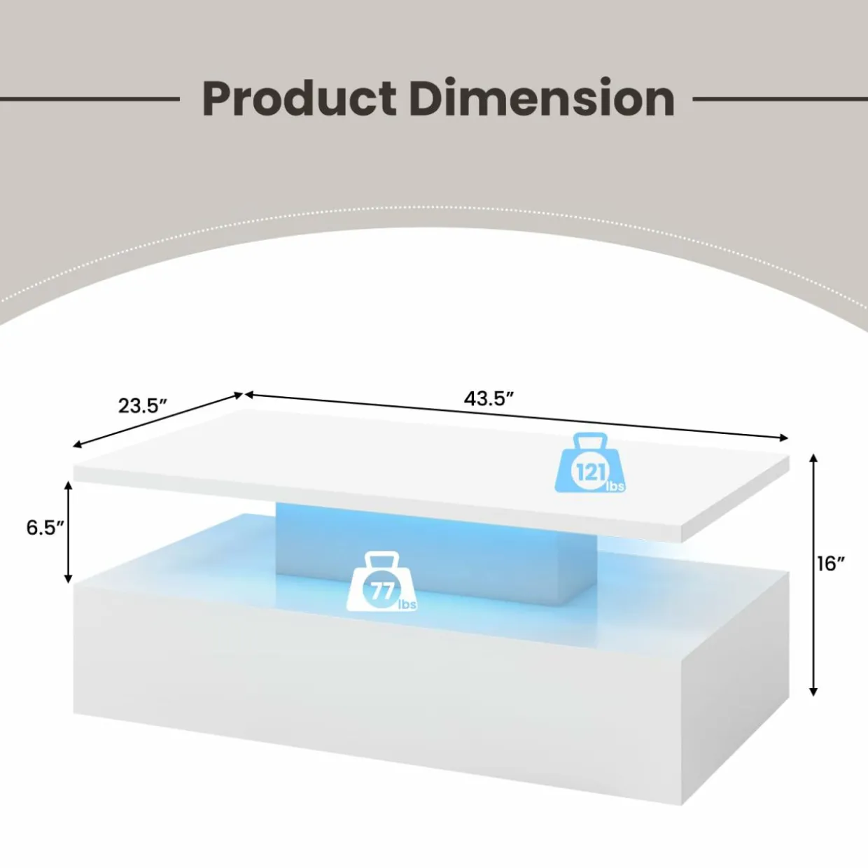 Tangkula LED Coffee Table, Modern High Gloss Coffee Table