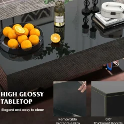 Tangkula LED Coffee Table with 2 Drawers, High Glossy Modern Center Table