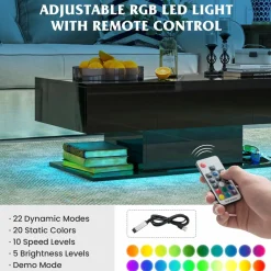 Tangkula LED Coffee Table with 2 Drawers, High Glossy Modern Center Table