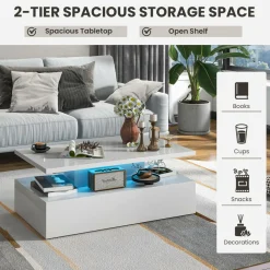 Tangkula LED Coffee Table, Modern High Gloss Coffee Table