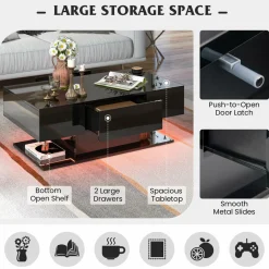Tangkula LED Coffee Table with 2 Drawers, High Glossy Modern Center Table