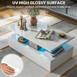 Tangkula LED Coffee Table, Modern High Gloss Coffee Table