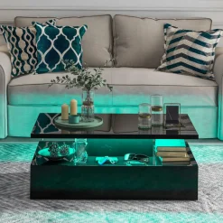 Tangkula LED Coffee Table, Modern High Gloss Coffee Table